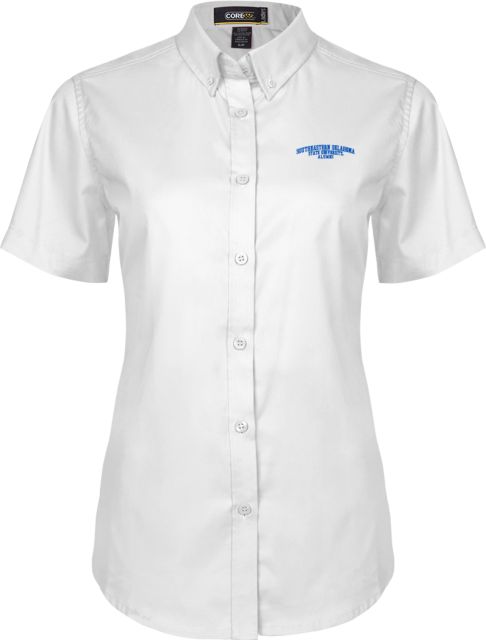 Southeastern Oklahoma State Womens Twill Button Up Short Sleeve Southeastern Oklahoma State University Alumni Arched - ONLINE ONLY